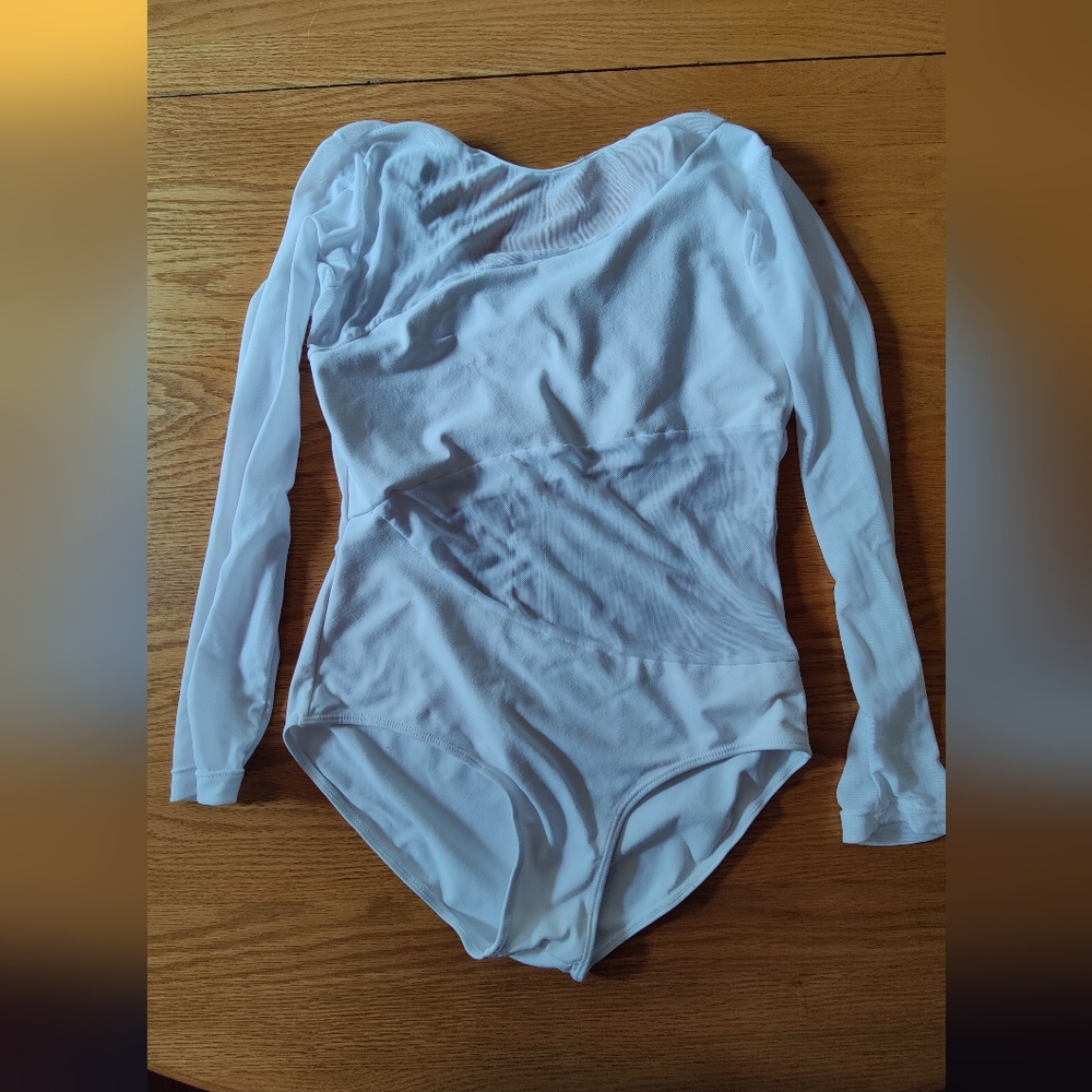 HDW Dance Mesh Long Sleeve Lyrical White Leotard